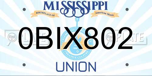 0BIX802 Mississippi License Plate