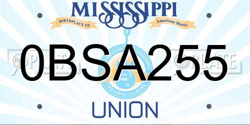 0BSA255 Mississippi License Plate