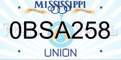 0BSA258 Mississippi License Plate
