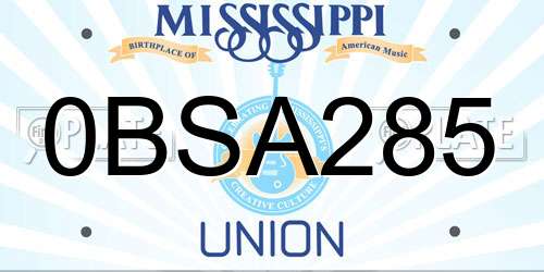 0BSA285 Mississippi License Plate