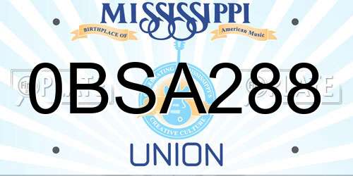 0BSA288 Mississippi License Plate