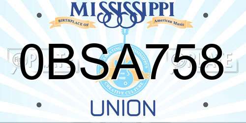 0BSA758 Mississippi License Plate