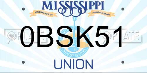 0BSK51 Mississippi License Plate
