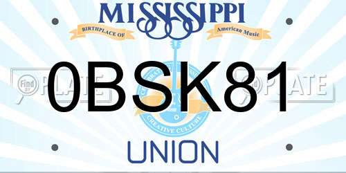 0BSK81 Mississippi License Plate