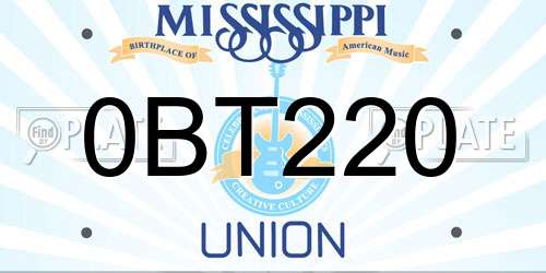 0BT220 Mississippi License Plate