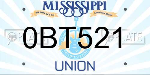 0BT521 Mississippi License Plate