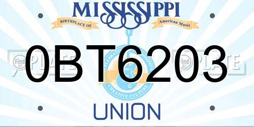 0BT6203 Mississippi License Plate