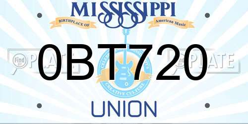 0BT720 Mississippi License Plate
