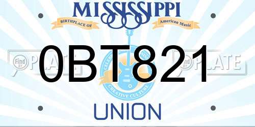 0BT821 Mississippi License Plate