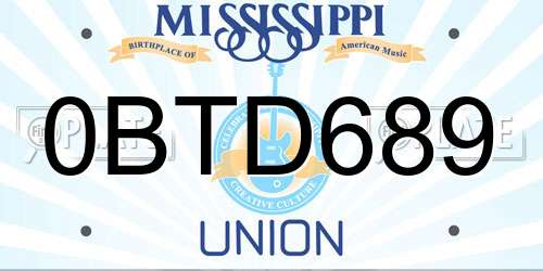 0BTD689 Mississippi License Plate