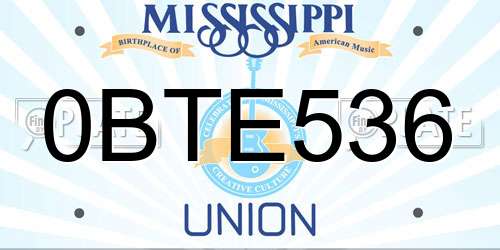 0BTE536 Mississippi License Plate