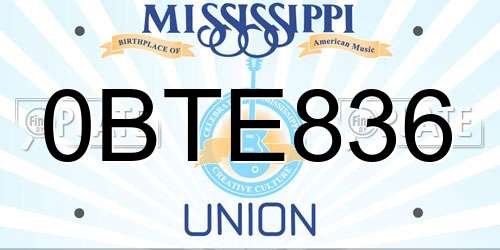 0BTE836 Mississippi License Plate