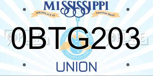 0BTG203 Mississippi License Plate