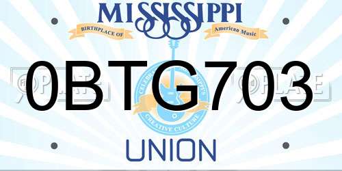 0BTG703 Mississippi License Plate
