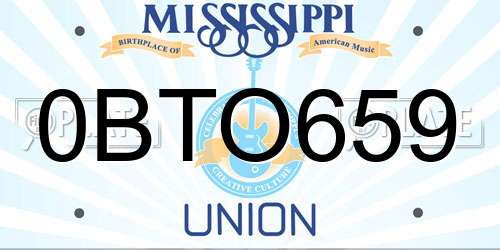 0BTO659 Mississippi License Plate