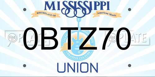 0BTZ70 Mississippi License Plate