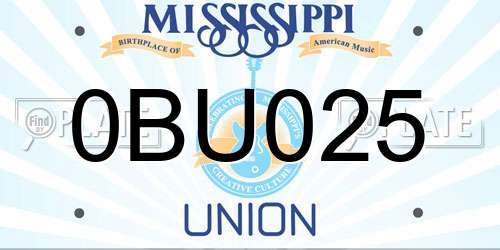 0BU025 Mississippi License Plate