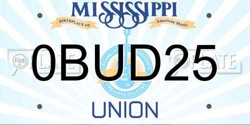 0BUD25 Mississippi License Plate