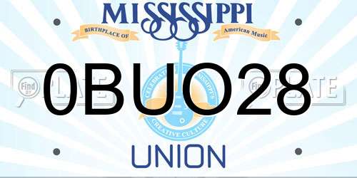 0BUO28 Mississippi License Plate