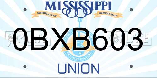 0BXB603 Mississippi License Plate