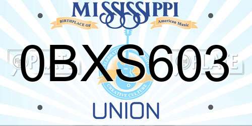 0BXS603 Mississippi License Plate
