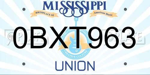 0BXT963 Mississippi License Plate