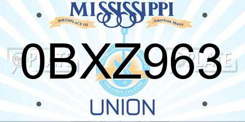 0BXZ963 Mississippi License Plate