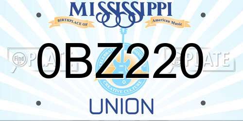 0BZ220 Mississippi License Plate