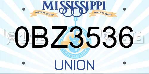 0BZ3536 Mississippi License Plate
