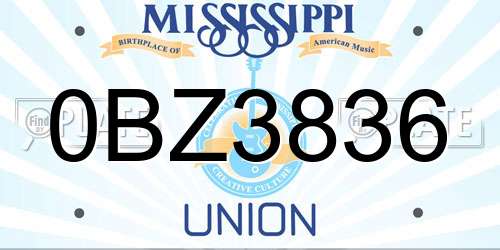 0BZ3836 Mississippi License Plate