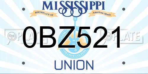 0BZ521 Mississippi License Plate
