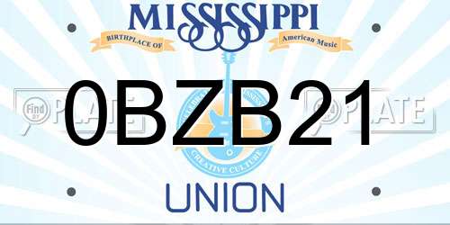 0BZB21 Mississippi License Plate