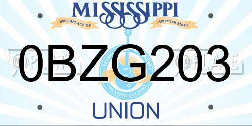 0BZG203 Mississippi License Plate