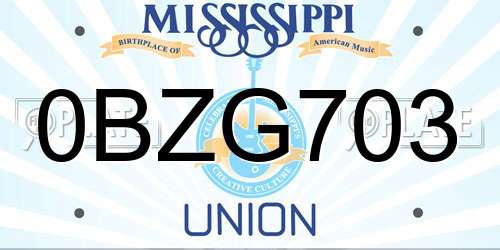 0BZG703 Mississippi License Plate