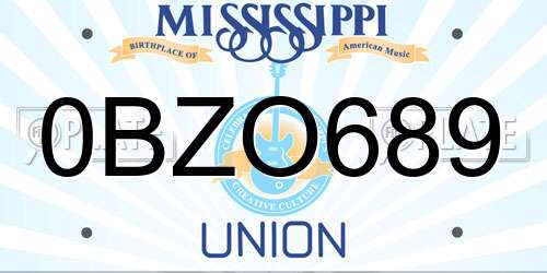 0BZO689 Mississippi License Plate