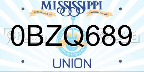 0BZQ689 Mississippi License Plate