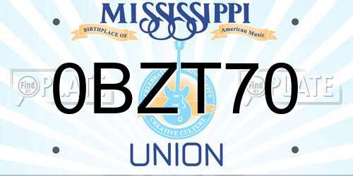 0BZT70 Mississippi License Plate