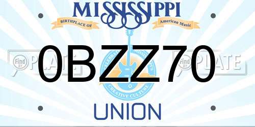 0BZZ70 Mississippi License Plate