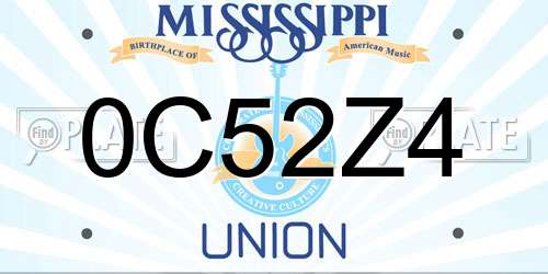 0C52Z4 Mississippi License Plate