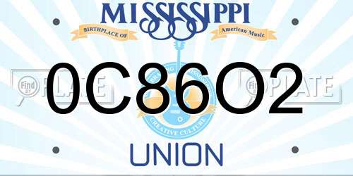 0C86O2 Mississippi License Plate