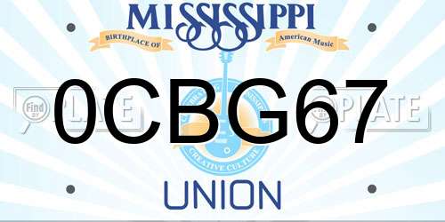 0CBG67 Mississippi License Plate