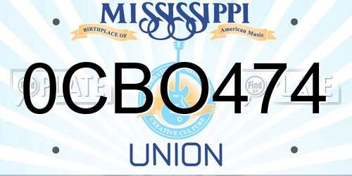 0CBO474 Mississippi License Plate