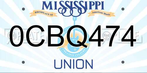 0CBQ474 Mississippi License Plate