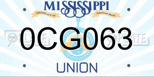 0CG063 Mississippi License Plate