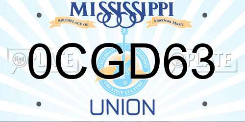 0CGD63 Mississippi License Plate
