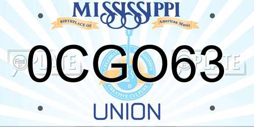 0CGO63 Mississippi License Plate