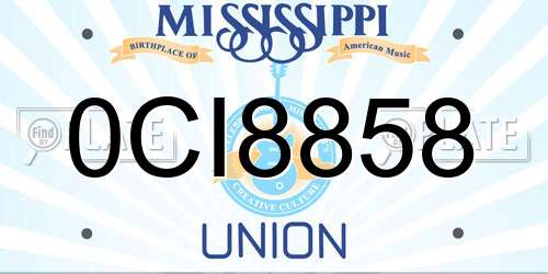 0CI8858 Mississippi License Plate