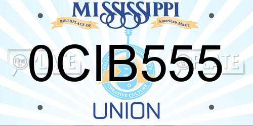 0CIB555 Mississippi License Plate