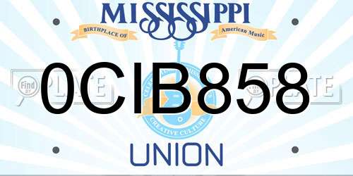 0CIB858 Mississippi License Plate