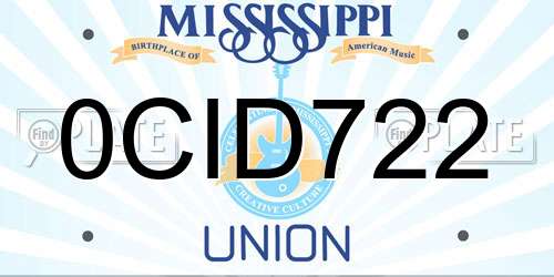 0CID722 Mississippi License Plate